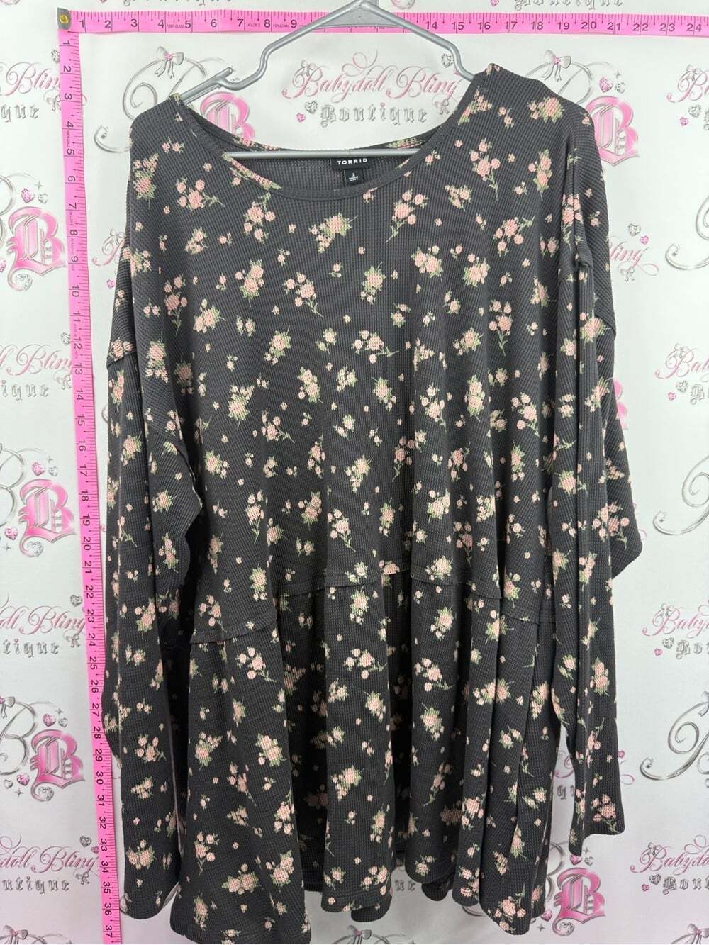 torrid babydoll top waffle Black Floral Peplum Long-Sleeve Top - Pink Floral
